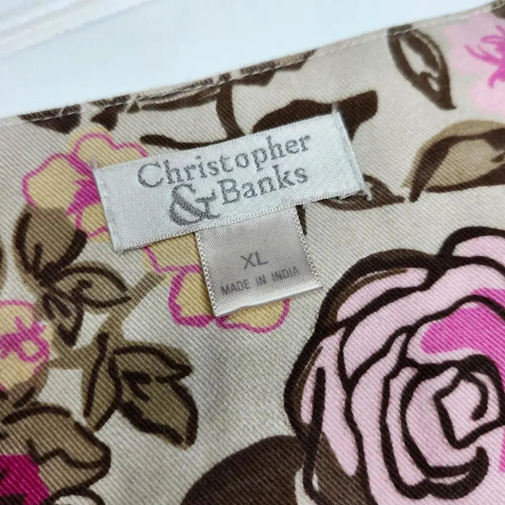 Christopher & Banks Women's Pink Ombre Floral Pleated Denim Jacket Size XL - Picture 5 of 8